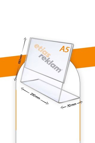 A5 L Tipi Yatay 5'li Masa Üstü  Şeffaf Pleksi Föylük / Broşürlük