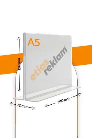 Etias Reklam A5 T Tipi Yatay Masa Üstü  Şeffaf Pleksi Föylük / Broşürlük