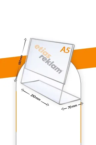 Etias Reklam A5 L Tipi Yatay Masa Üstü Şeffaf Pleksi Föylük / Broşürlük