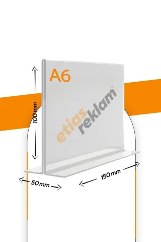 Etias Reklam A6 T Tipi Yatay Masa Üstü Şeffaf Pleksi Föylük / Broşürlük