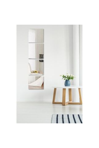 Dekoratif Kare Gümüş Ayna Pleksi Duvar Süsü Gümüş 10 Adet ( Yapışkanlı )