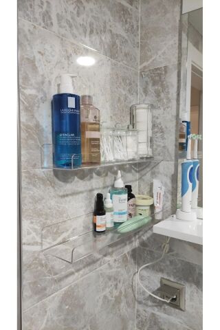 Banyo Düzenleyici Pleksi Raf 10 cm x 10 cm + Çift Taraflı Silikonlu Bant 18mm x 2 metre