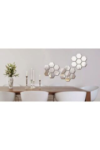 Dekoratif Bal Peteği Pleksi Ayna Gümüş Renk (12 Adet 7cm x 8,5 cm)