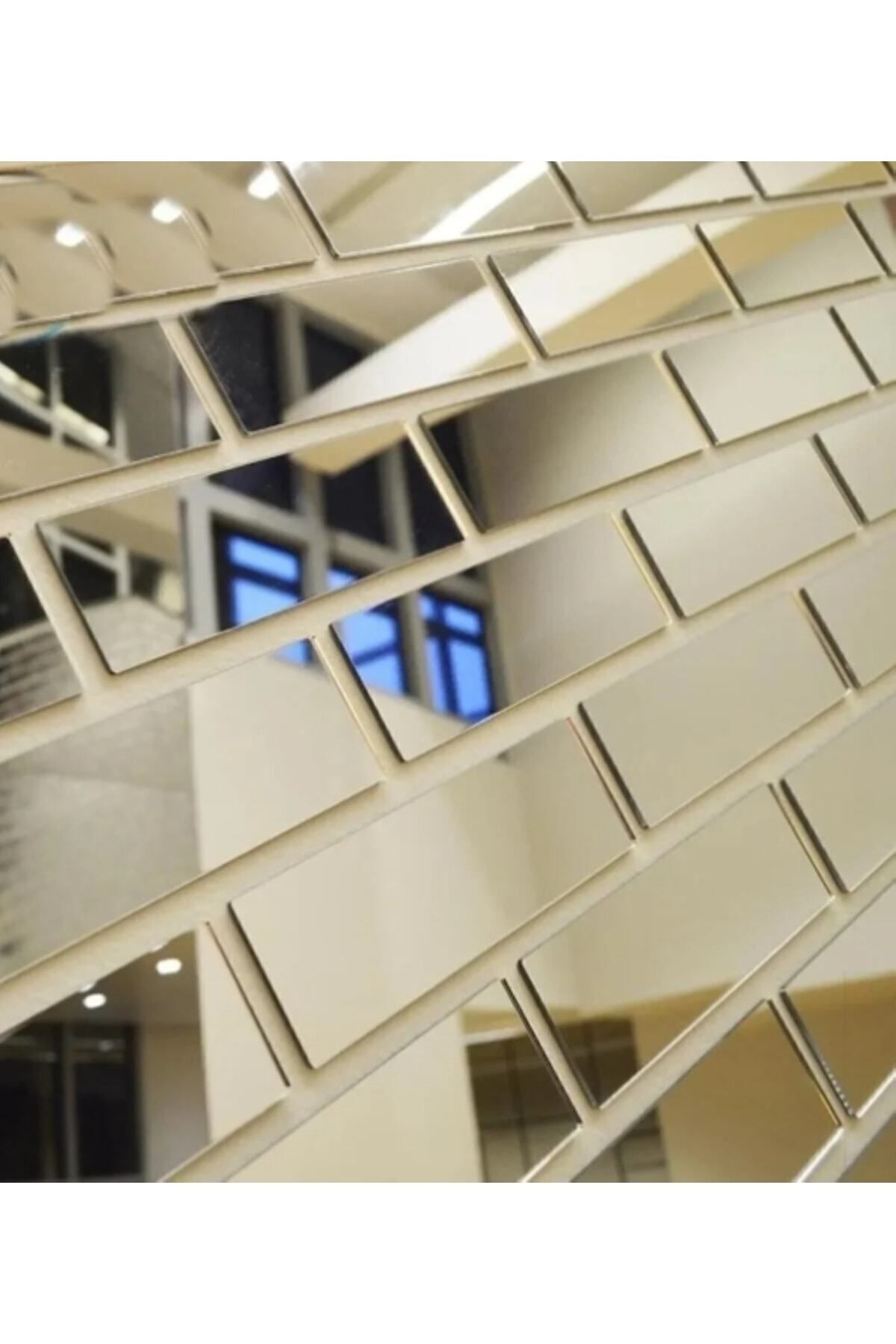 Ayna Dekoratif Tuğla Desenli Gümüş Pleksi 10 Adet 5x20cm Kendinden Yapışkanlı