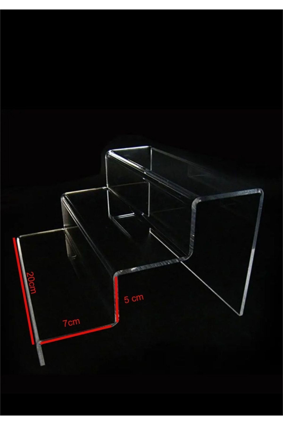 Pleksi Şeffaf Merdiven Sergileme Standı 3 Kademeli 20 Cm