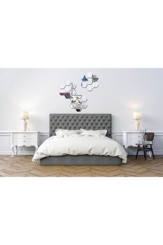 Dekoratif Bal Peteği Pleksi Ayna Gümüş Renk (12 Adet X 11 Cm X 12,5 Cm )