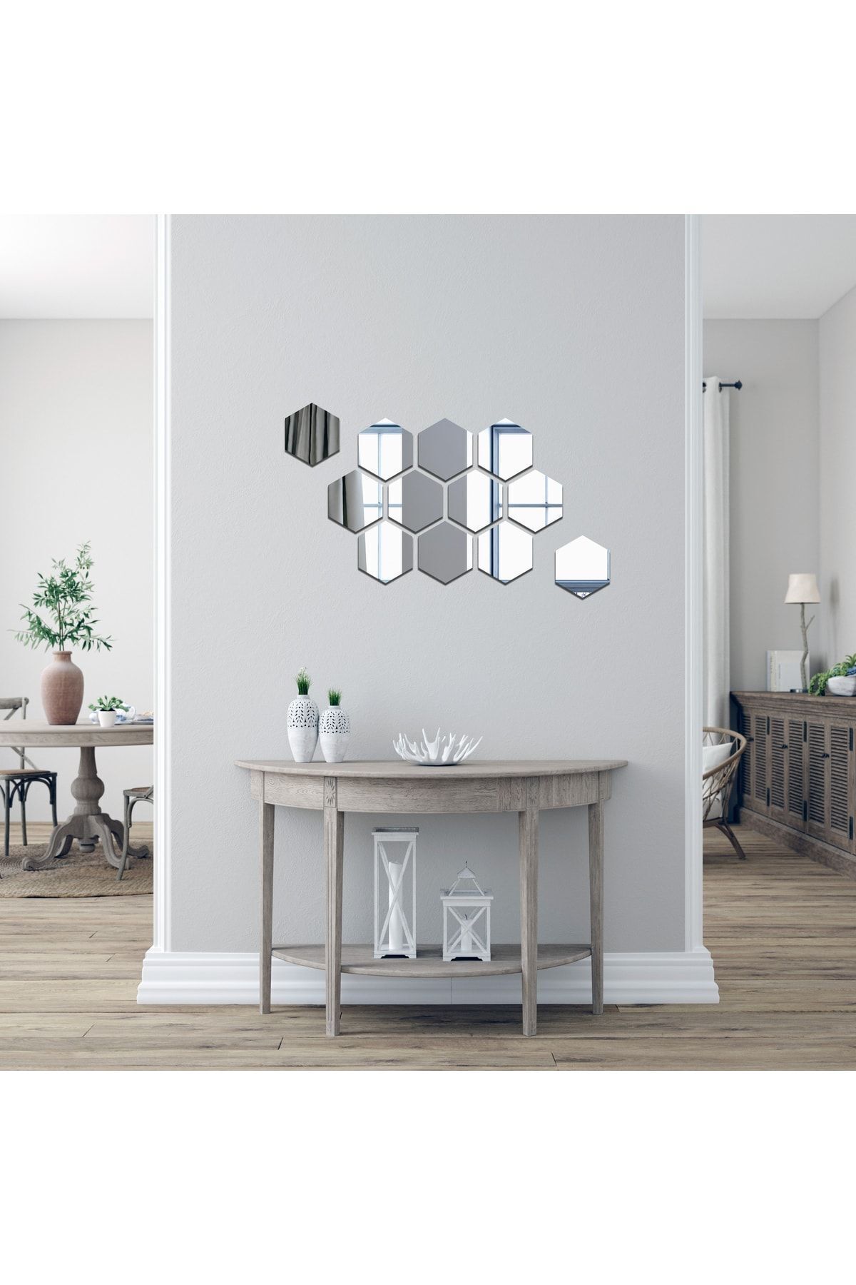 Dekoratif Bal Peteği Pleksi Ayna Gümüş Renk (12 Adet X 11 Cm X 12,5 Cm )