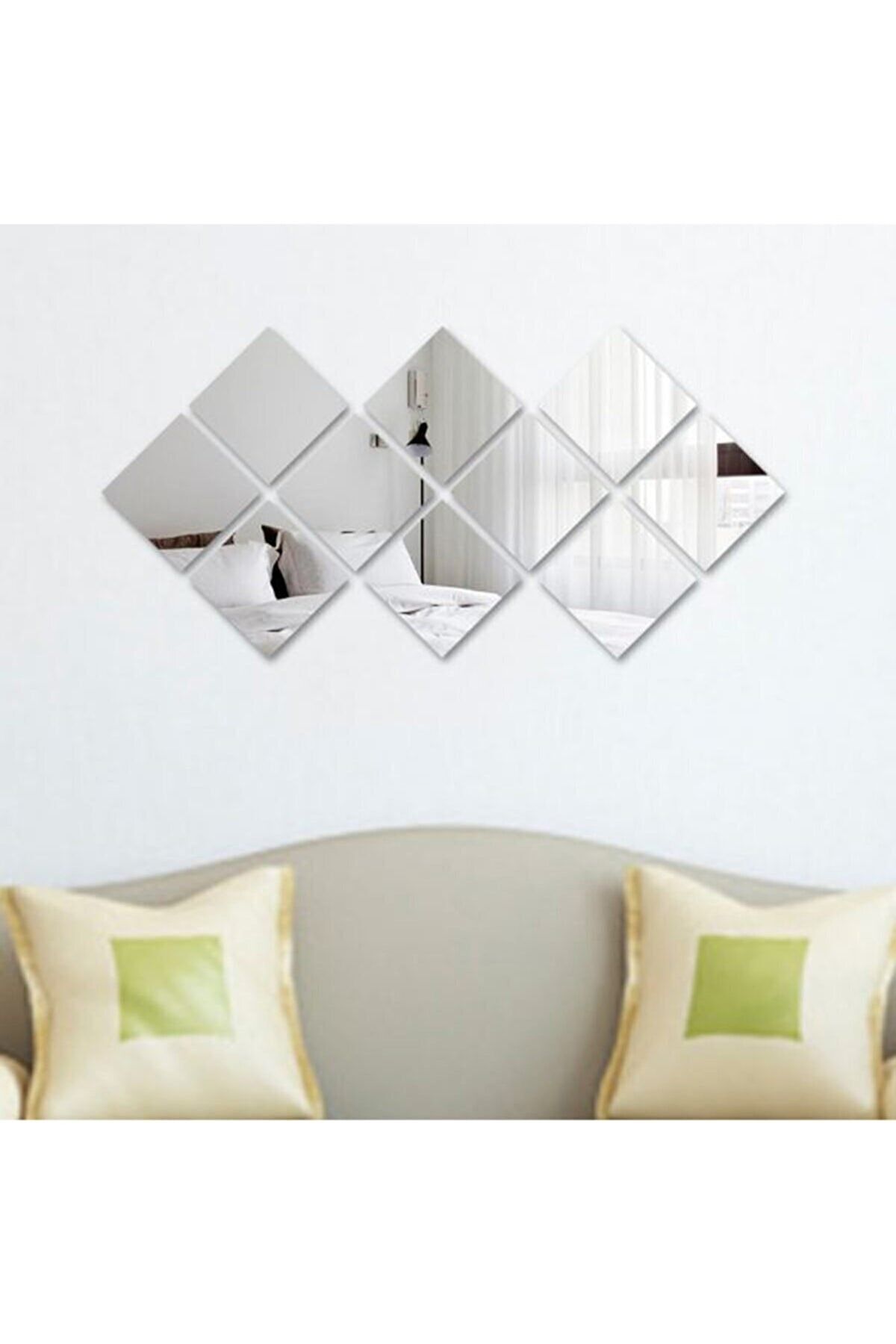 Dekoratif Kare Karışık Pleksi Ayna Gümüş