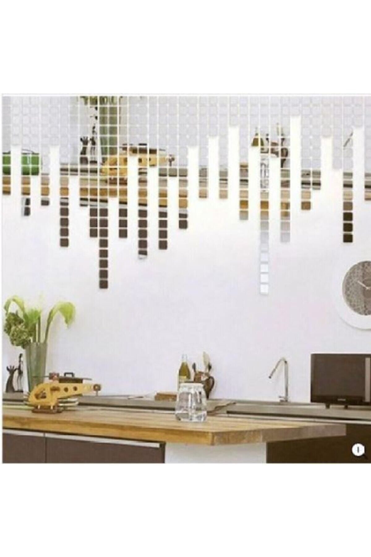 Gümüş Pleksi Dekoratif Antre Banyo Süs Mozaik Ayna 200 Adet 3 cm * 3 cm