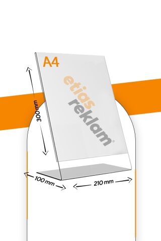 A4 L Tipi Dikey Masa Üstü  Şeffaf Pleksi Föylük / Broşürlük