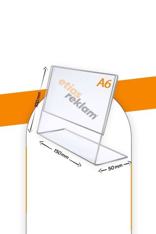 A6 L Tipi Yatay Masa Üstü 10'lu Paket / Şeffaf Pleksi Föylük / Broşürlük