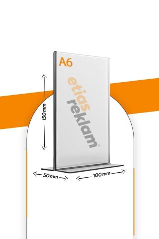 A6 T Tipi Dikey Masa Üstü 10'lu Paket / 2.8 Mm Şeffaf Pleksi Föylük / Broşürlük