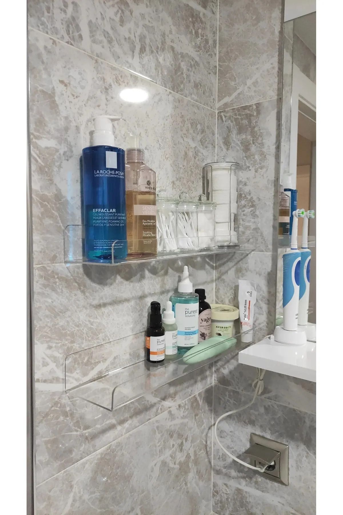 Pleksi Takı Oje Baharatlık Düzenleyici Raf Genişlik 40cm X 10cm Çift Taraflı Silikon Bant Hediye 1mt