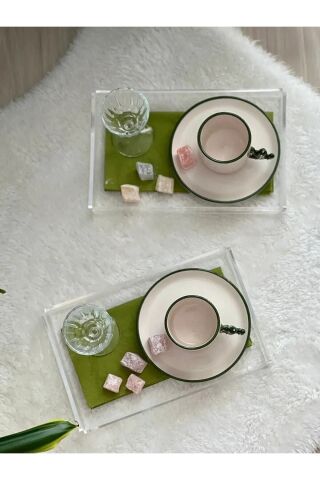 2'li Şeffaf Pleksi Tepsi 14x22cm Servis Sunum Tepsisi Şık Yeni Kahve Çay Tepsisi Phigo 2 Adet