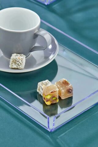 2'li Şeffaf Pleksi Tepsi 14x22cm Servis Sunum Tepsisi Şık Yeni Kahve Çay Tepsisi Phigo 2 Adet