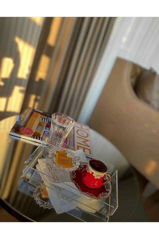 2'li Şeffaf Pleksi Tepsi 14x22cm Servis Sunum Tepsisi Şık Yeni Kahve Çay Tepsisi Phigo 2 Adet