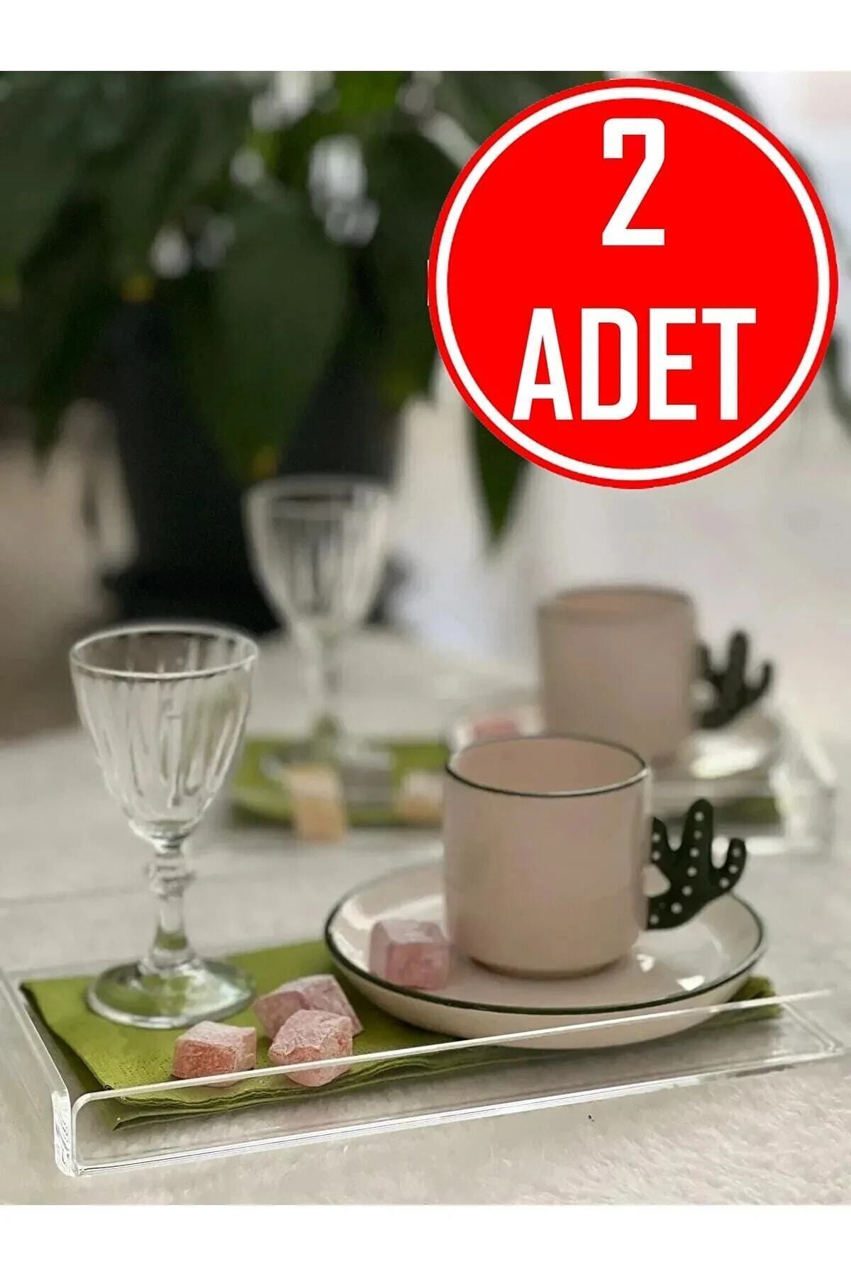 2'li Şeffaf Pleksi Tepsi 14x22cm Servis Sunum Tepsisi Şık Yeni Kahve Çay Tepsisi Phigo 2 Adet