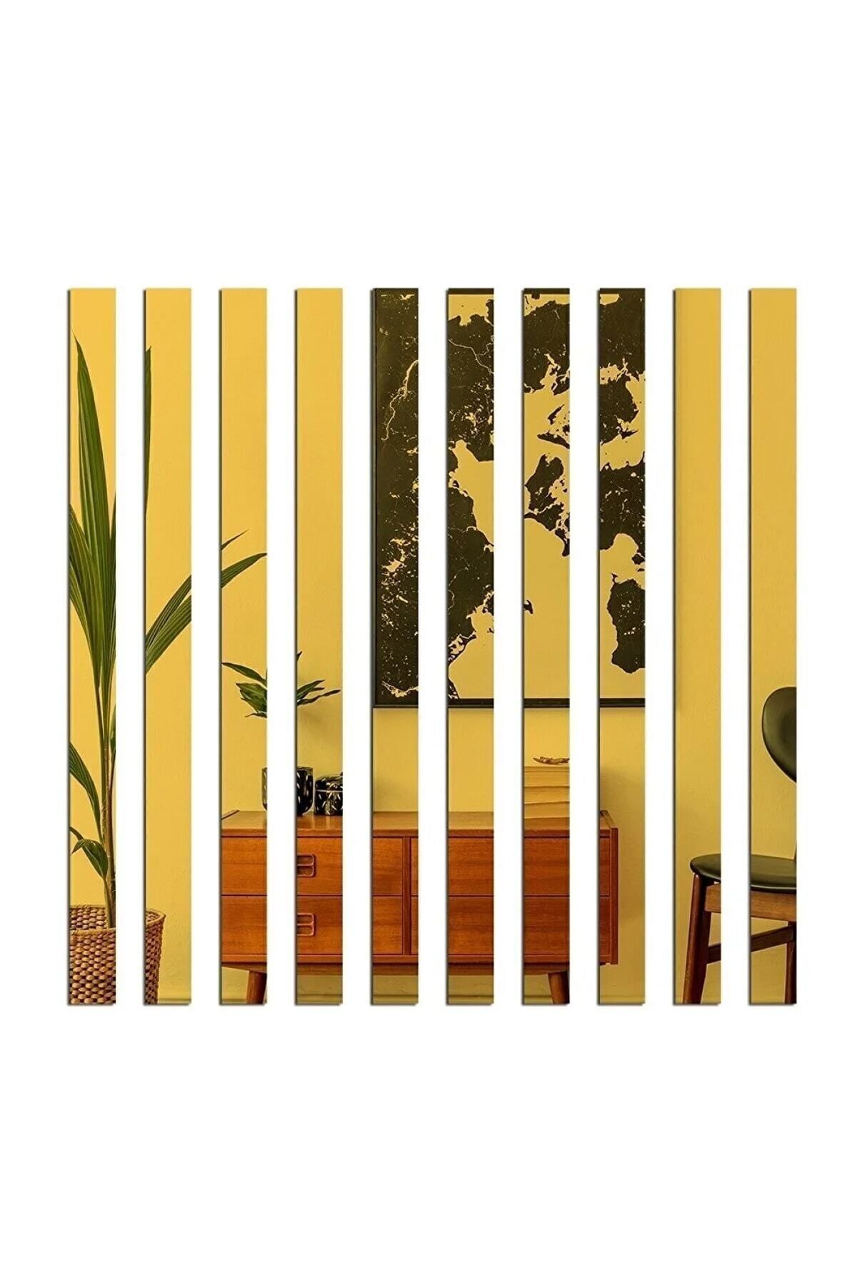 Dekoratif Şerit Altın Ayna Pleksi Duvar Süsü 5'li Paket (2,5×100cm)