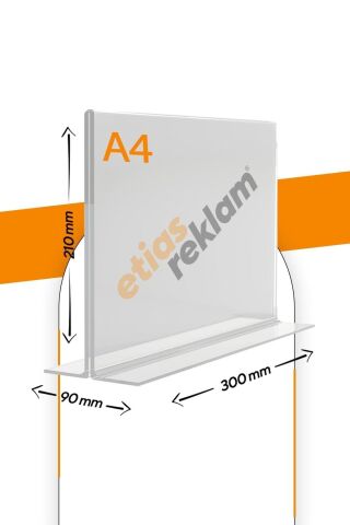 A4 T Tipi Yatay 5'li Masa Üstü Şeffaf Pleksi Föylük / Broşürlük
