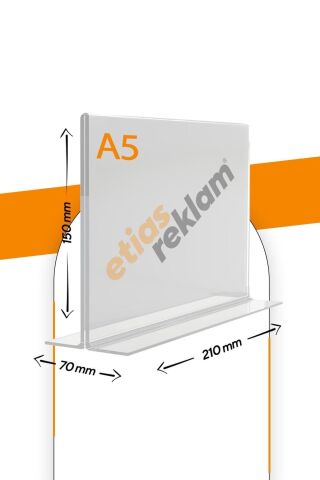 A5 T Tipi Yatay 5'li Masa Üstü Şeffaf Pleksi Föylük / Broşürlük